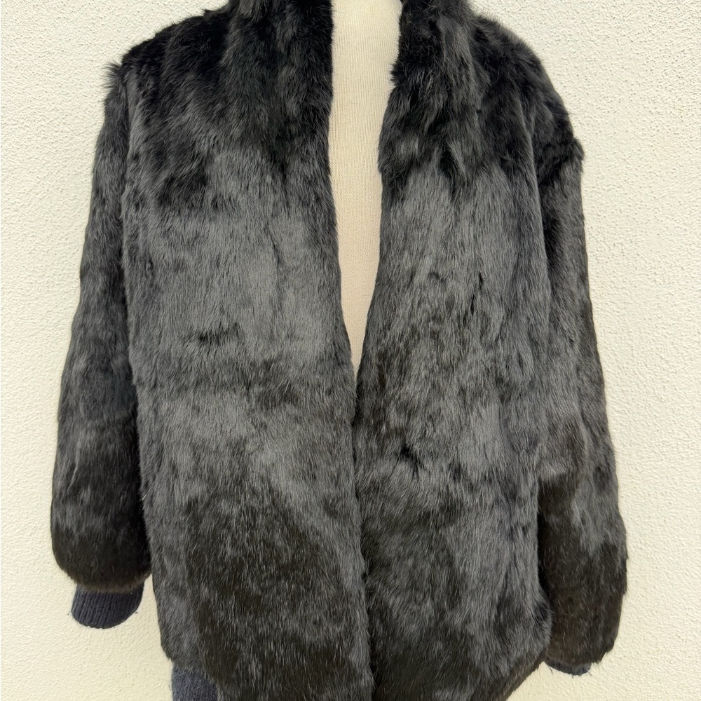 VINTAGE Black Rabbit Fur Jacket